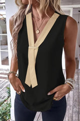 Casual Simplicity Solid Patchwork V Neck Tops(4 Colors)