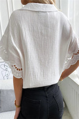 Daily Elegant Solid Lace Patchwork V Neck Tops