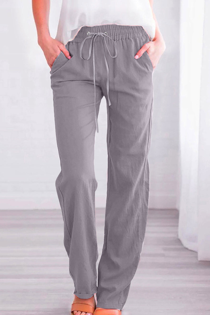 Casual Daily Solid Pocket Loose Mid Waist Straight Solid Color Bottoms