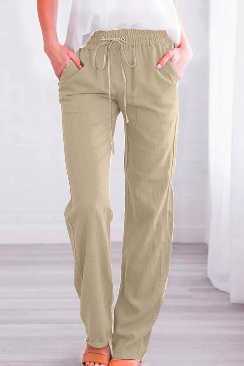 Casual Daily Solid Pocket Loose Mid Waist Straight Solid Color Bottoms