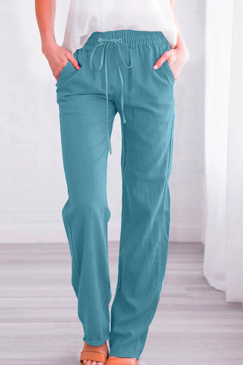 Casual Daily Solid Pocket Loose Mid Waist Straight Solid Color Bottoms