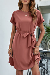 Casual Daily Solid Bandage O Neck Waist Skirt Dresses