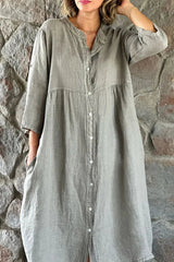 Casual Simplicity Solid Buttons Mandarin Collar Shirt Dress Dresses