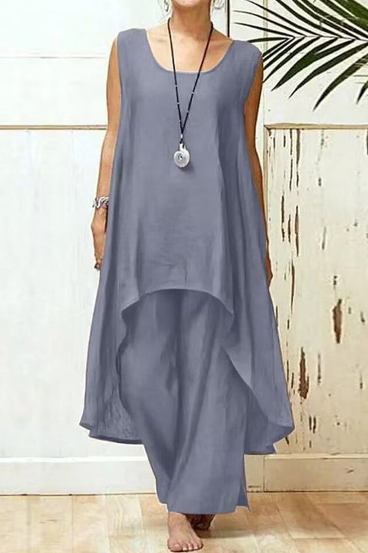 Casual Solid Asymmetrical O Neck Sleeveless Two Pieces(8 Colors)