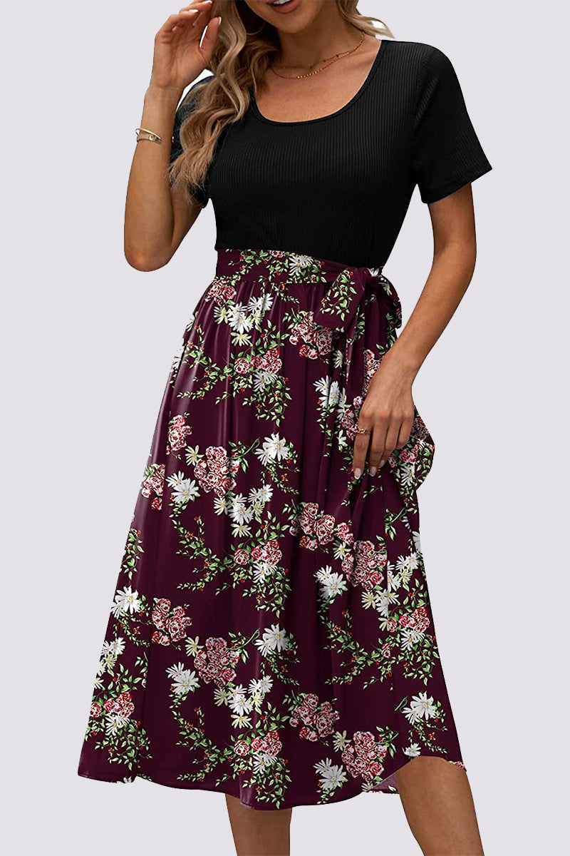 Casual Floral Frenulum O Neck A Line Dresses