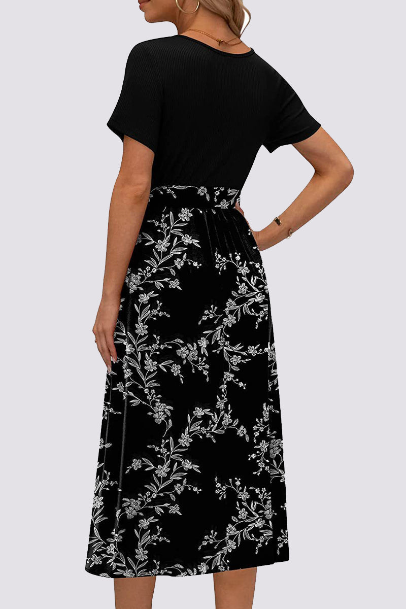 Casual Floral Frenulum O Neck A Line Dresses