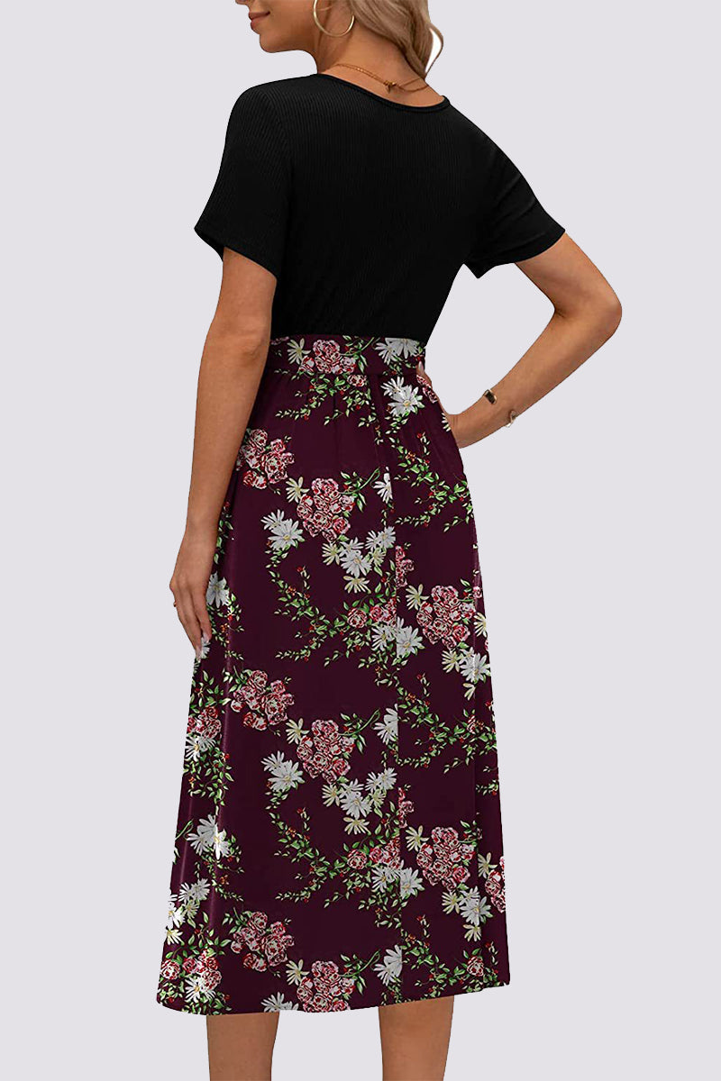 Casual Floral Frenulum O Neck A Line Dresses