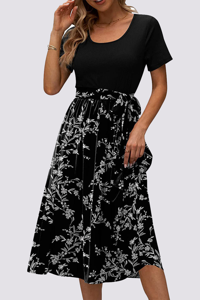 Casual Floral Frenulum O Neck A Line Dresses