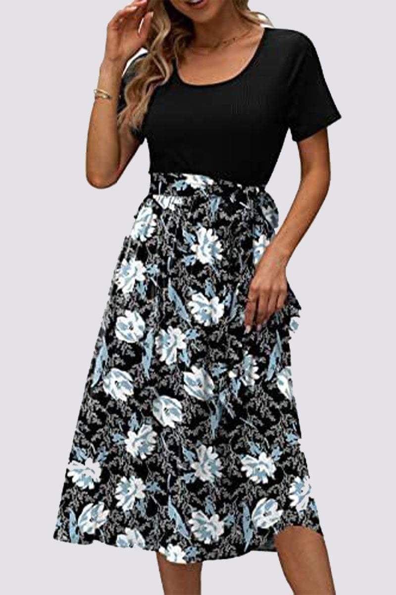 Casual Floral Frenulum O Neck A Line Dresses