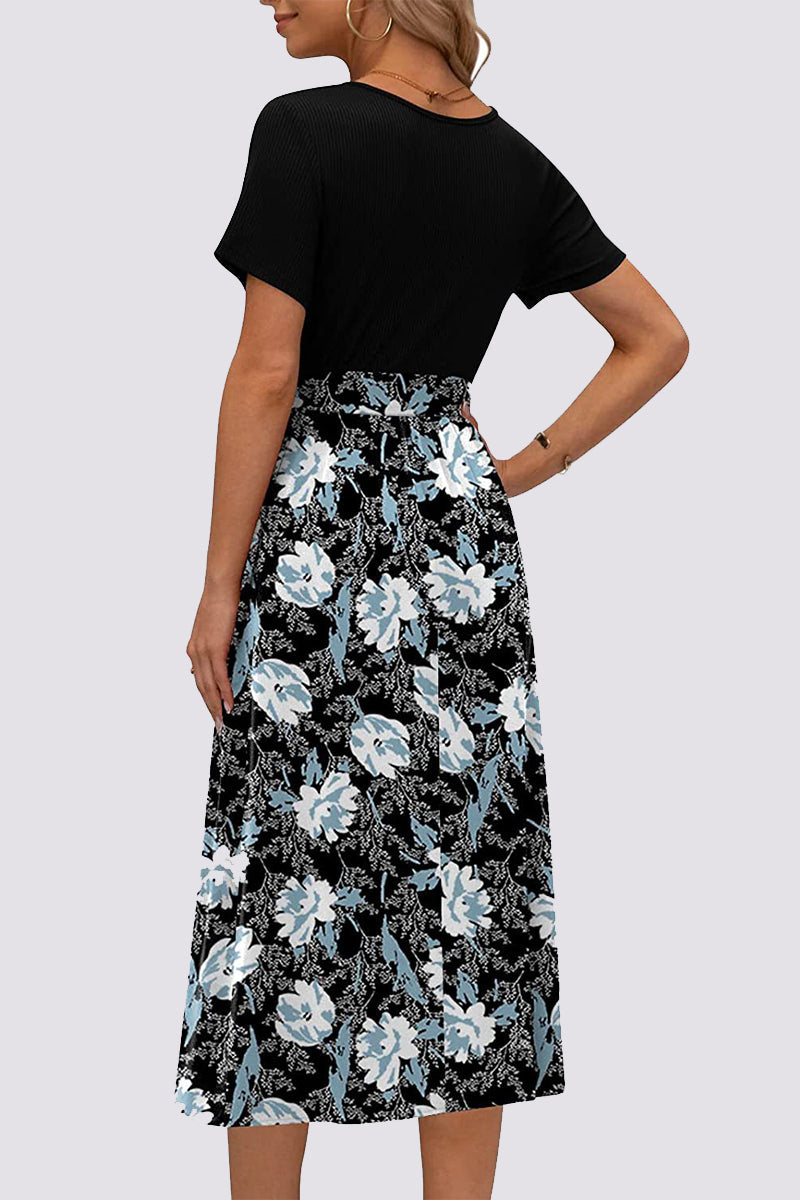 Casual Floral Frenulum O Neck A Line Dresses