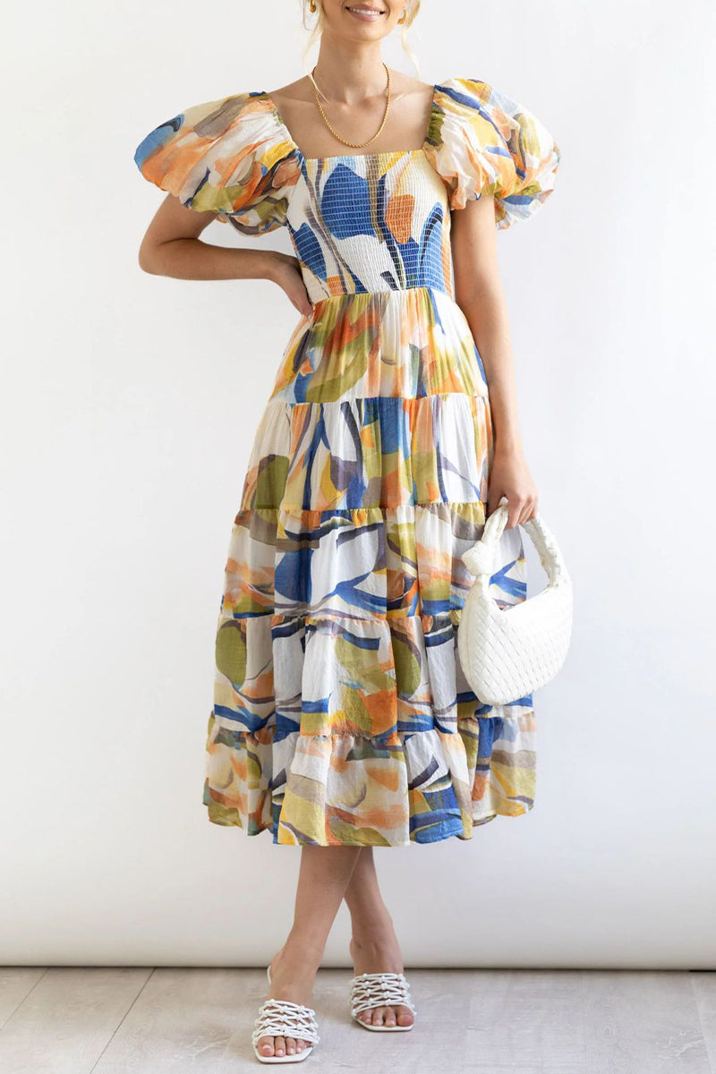Sweet Elegant Print Asymmetrical Off the Shoulder Printed Dress Dresses
