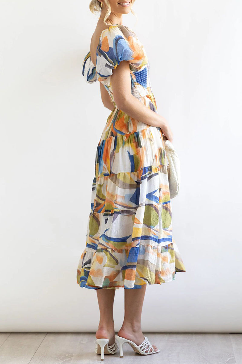 Sweet Elegant Print Asymmetrical Off the Shoulder Printed Dress Dresses