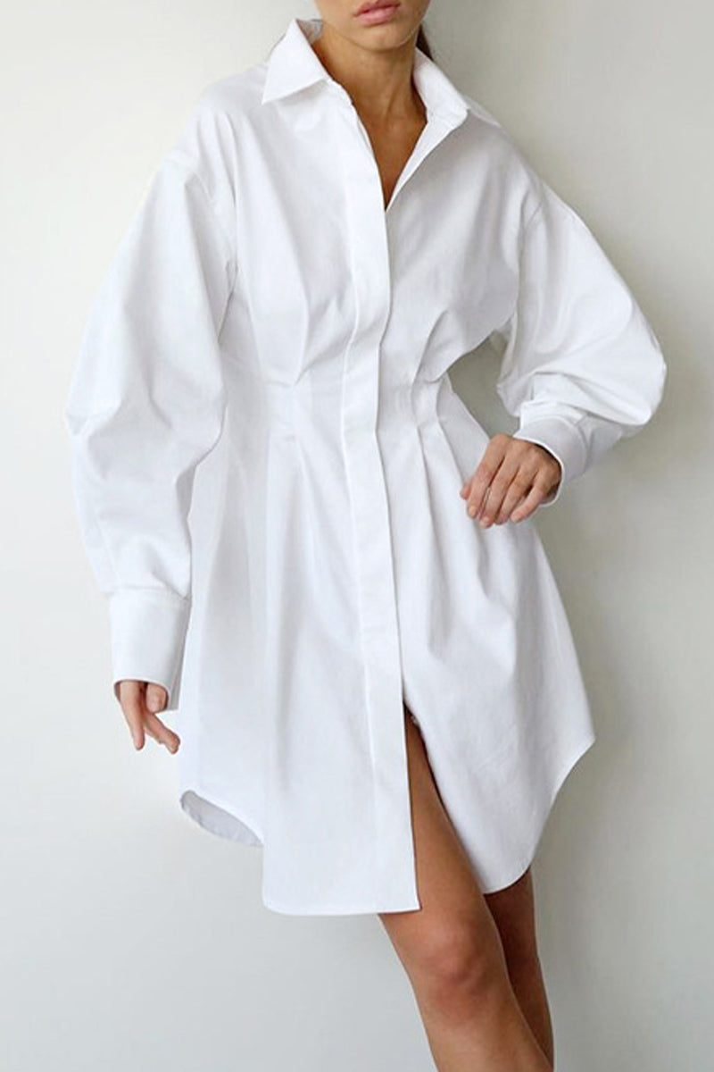 Casual Elegant Solid Patchwork Turndown Collar Shirt Dress Dresses