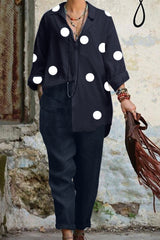 Casual Polka Dot Printing Turndown Collar Long Sleeve Two Pieces