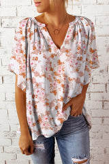 Sweet Elegant Floral Patchwork V Neck T-Shirts(4 Colors)