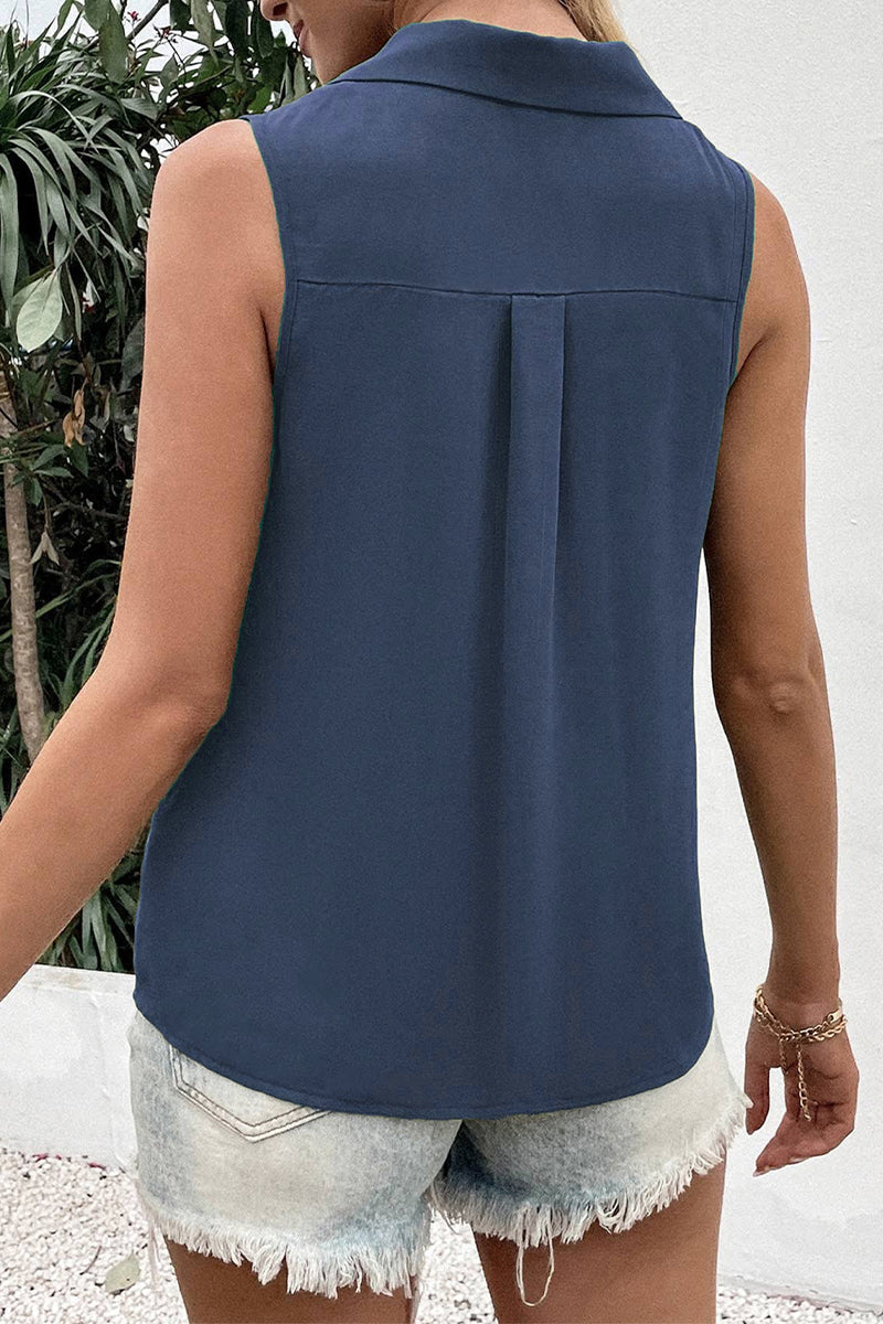 Daily Simplicity Solid Buttons V Neck Tops