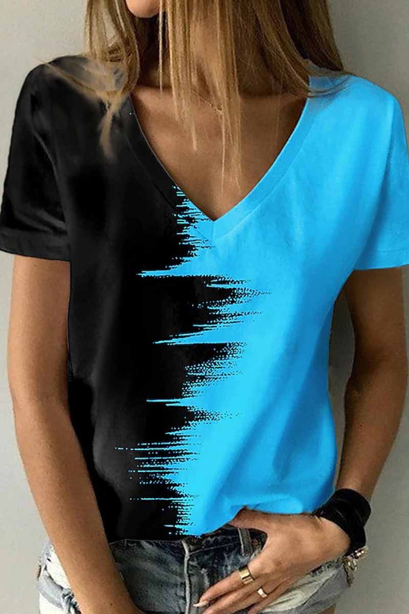 Street Print Patchwork V Neck T-Shirts(12 Colors)