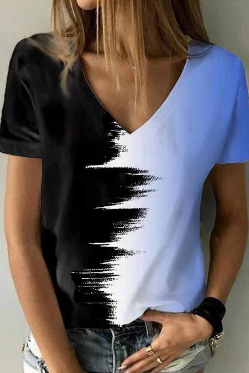 Street Print Patchwork V Neck T-Shirts(12 Colors)