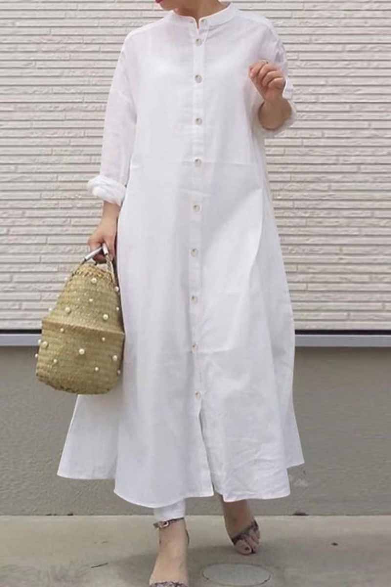 Street Solid Mandarin Collar Shirt Dress Dresses