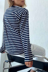 Casual Striped Patchwork O Neck Tops