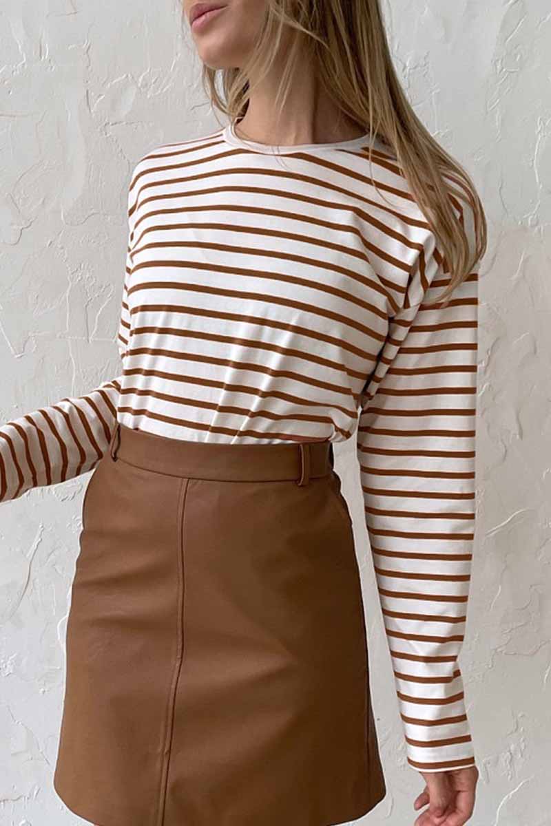 Casual Striped Patchwork O Neck Tops