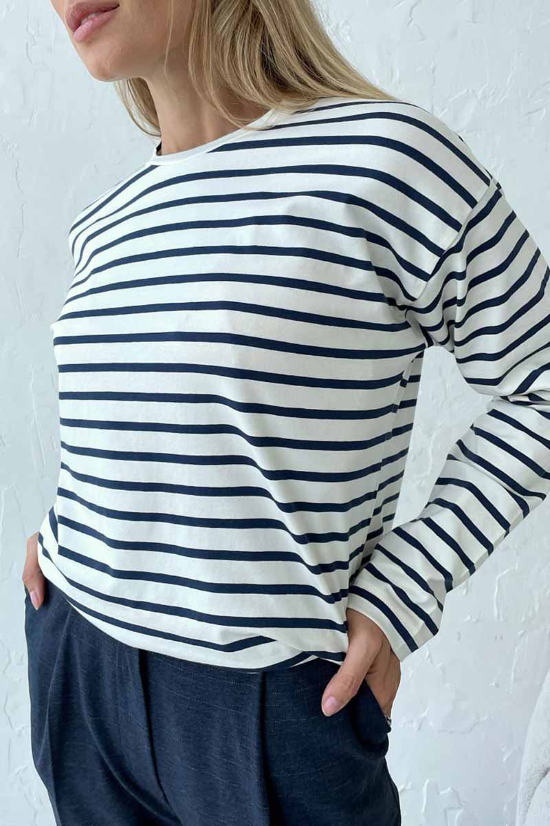 Casual Striped Patchwork O Neck Tops