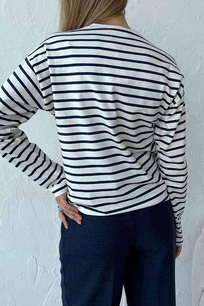 Casual Striped Patchwork O Neck Tops