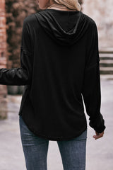 Casual Solid Buttons Hooded Collar Tops