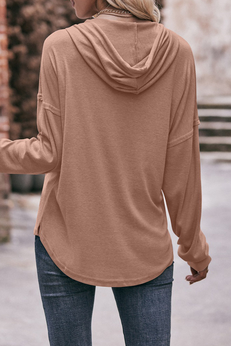 Casual Solid Buttons Hooded Collar Tops