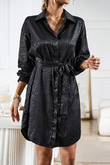 Casual Leopard Frenulum Turndown Collar Shirt Dress Dresses