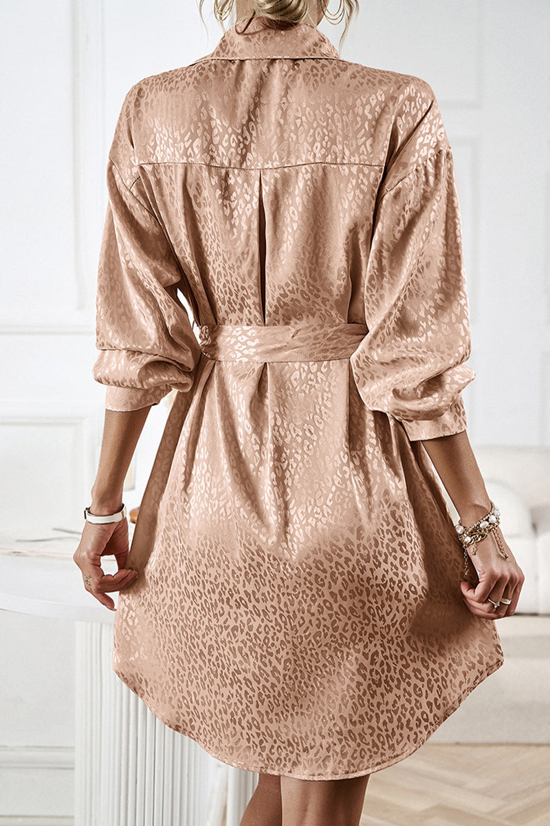 Casual Leopard Frenulum Turndown Collar Shirt Dress Dresses