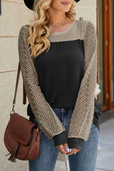 Casual Color Block Lace Hollowed Out Contrast O Neck Tops