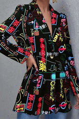 Casual Print Patchwork Turn-back Collar Outerwear