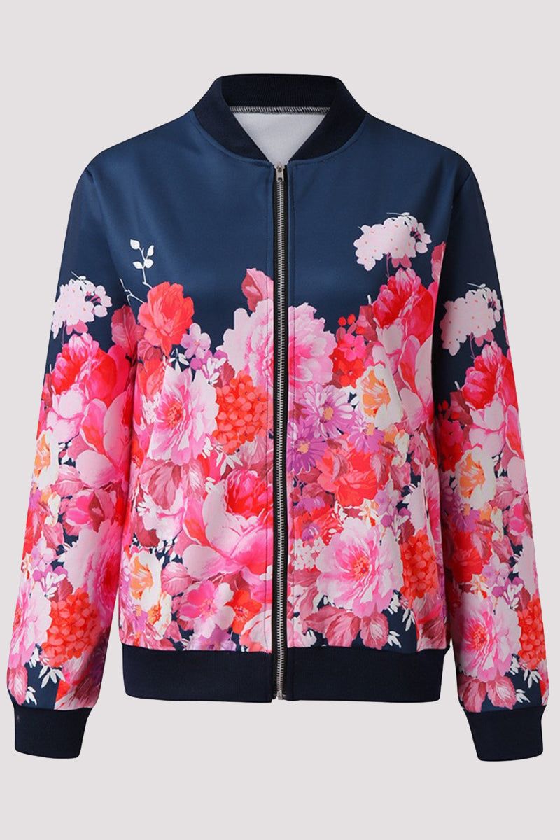 Casual Floral Patchwork O Neck Outerwear