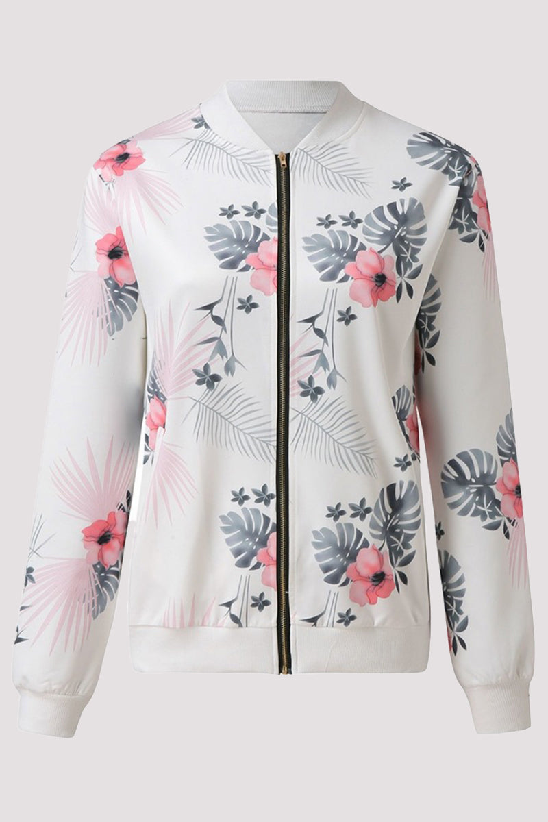 Casual Floral Patchwork O Neck Outerwear