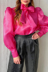 Sexy Solid See-through With Bow Half A Turtleneck Blouses(3 Colors)