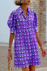 Casual Sweet Geometric Printing Turndown Collar Shirt Dress Dresses