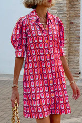 Casual Sweet Geometric Printing Turndown Collar Shirt Dress Dresses