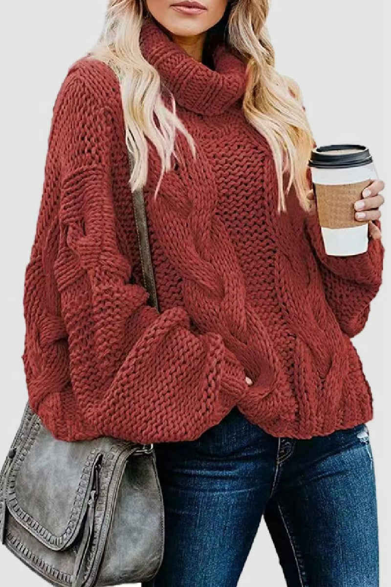 Casual Solid Patchwork Turtleneck Tops