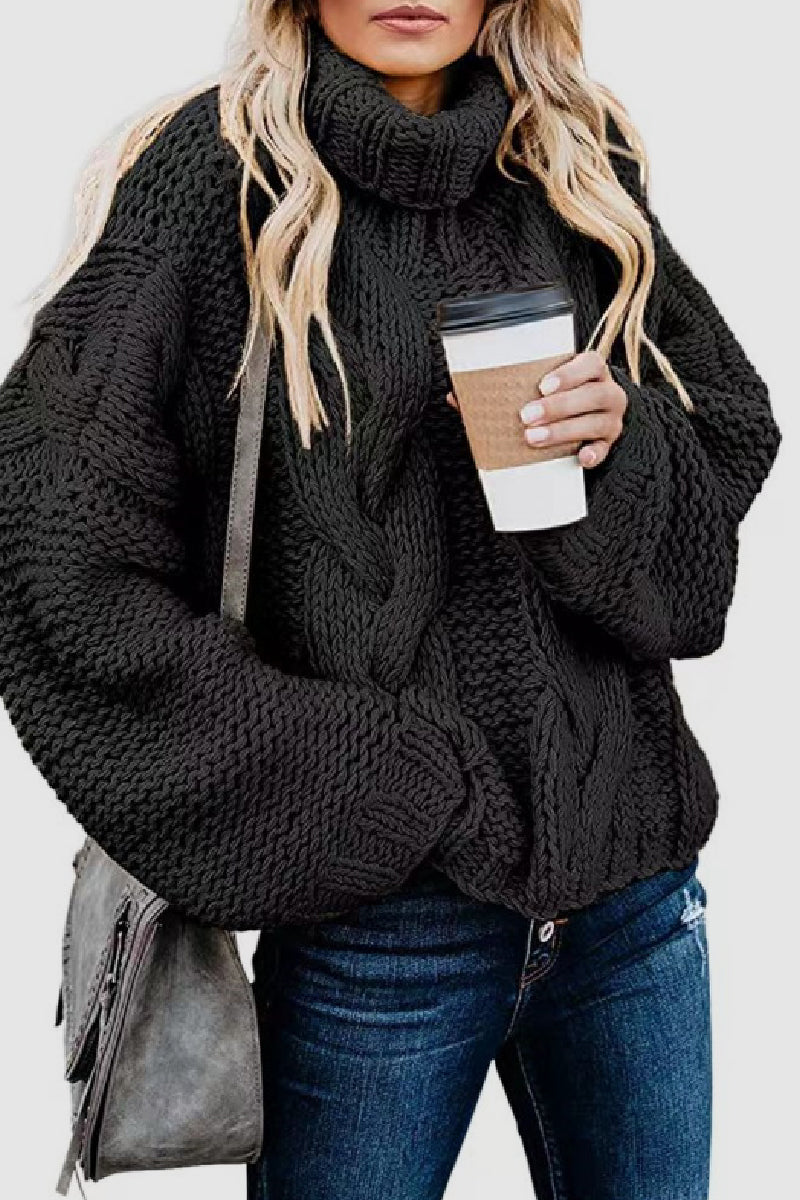 Casual Solid Patchwork Turtleneck Tops