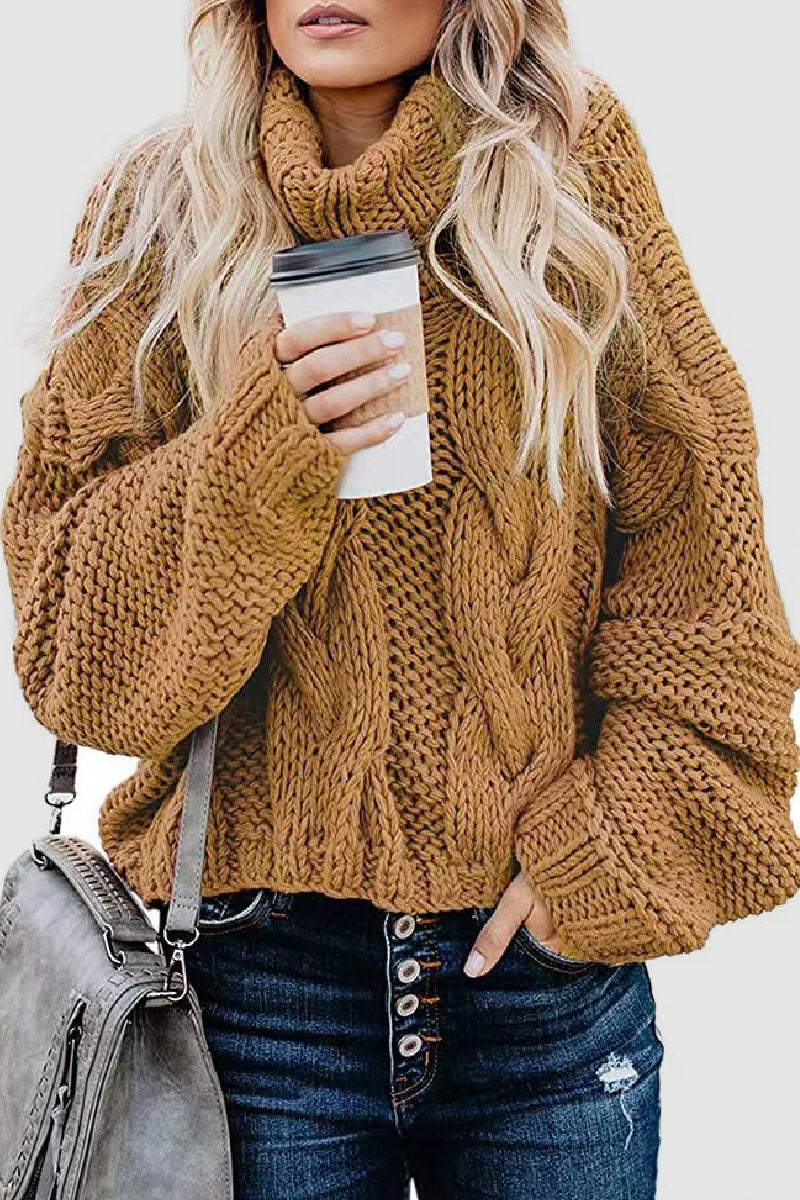 Casual Solid Patchwork Turtleneck Tops