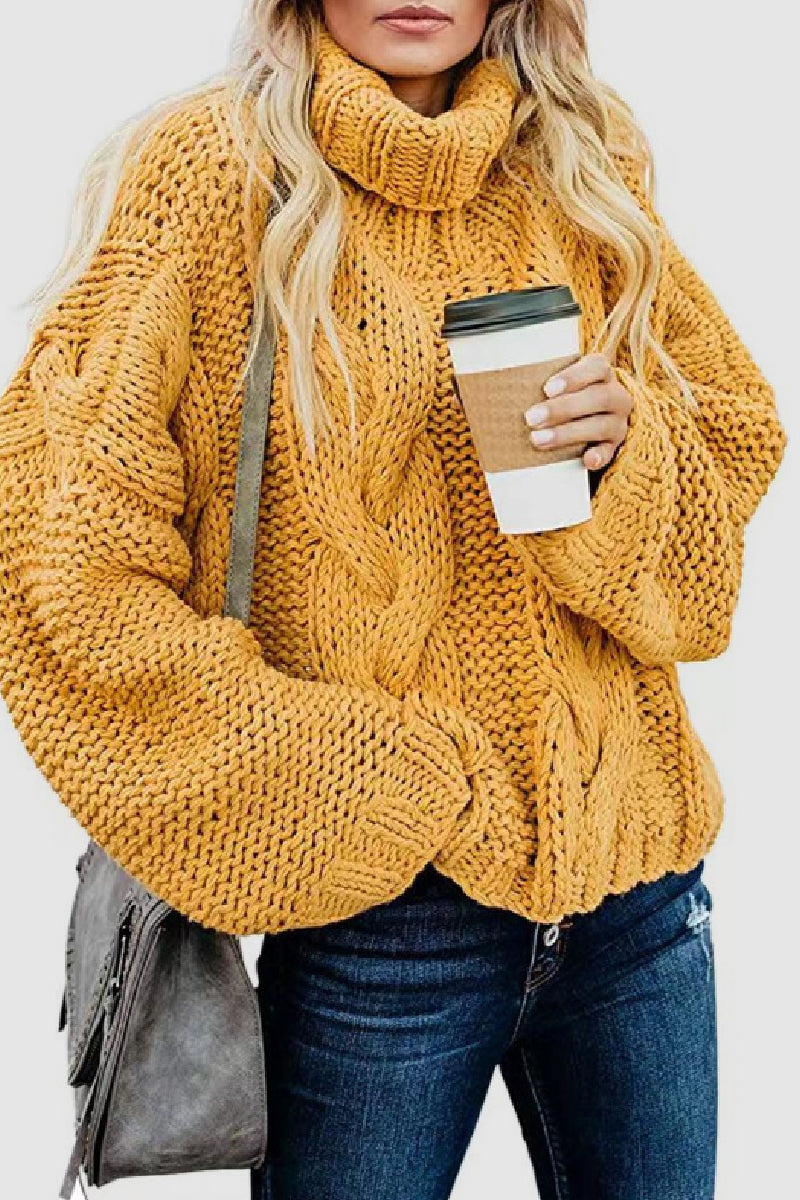 Casual Solid Patchwork Turtleneck Tops