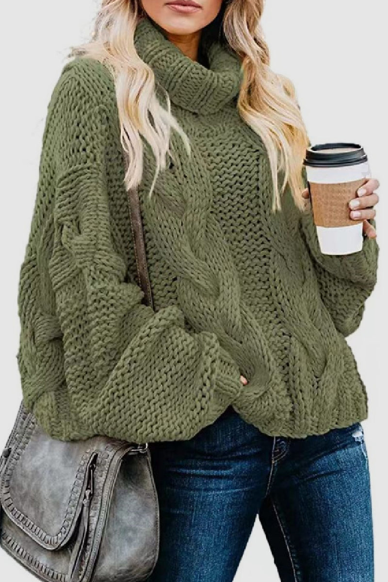 Casual Solid Patchwork Turtleneck Tops