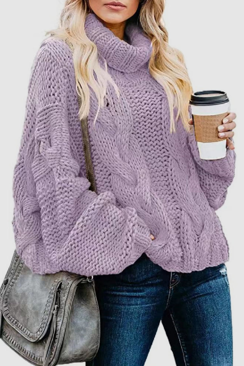 Casual Solid Patchwork Turtleneck Tops