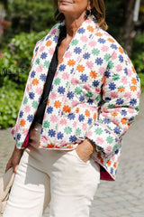 Casual Floral Pocket Turndown Collar Outerwear