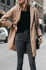 Street Elegant Solid Pocket Turn-back Collar Outerwear