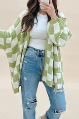 Casual Plaid Contrast Cardigan Collar Outerwear(3 Colors)