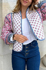 Sweet British Style Print Patchwork Cardigan Collar Outerwear