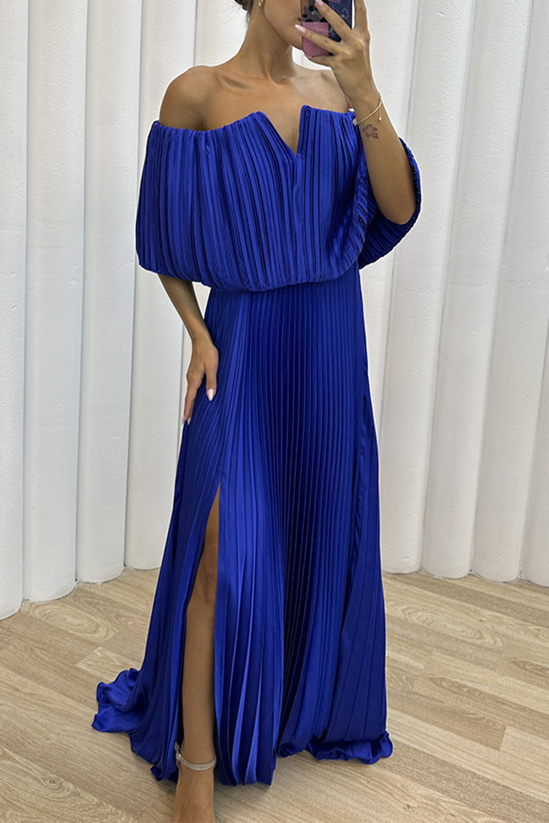 Sexy Formal Solid Slit Fold Off the Shoulder Evening Dresses(5 Colors)