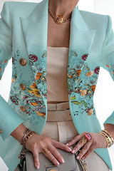 Casual Print Patchwork Cardigan Turn-back Collar Outerwear